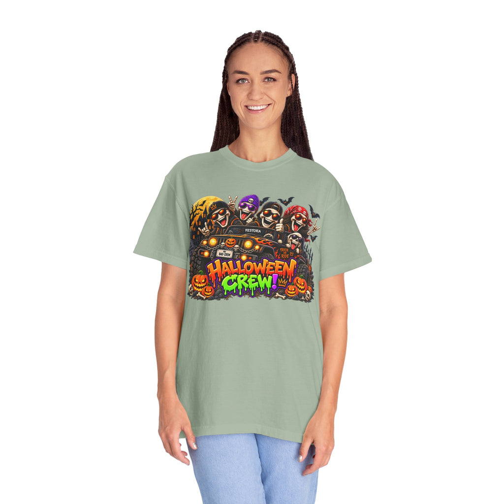 Halloween Crew T-Shirt – Skeleton Jeep Spooky Graphic Tee
