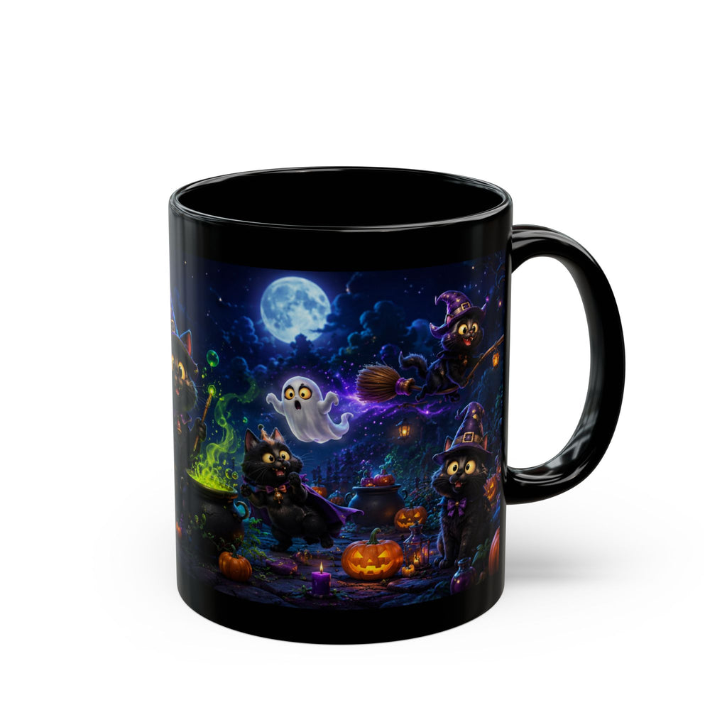 Halloween Black Cat Witch Mug – Spooky Night Cauldron Coffee Cup (11oz/15oz)