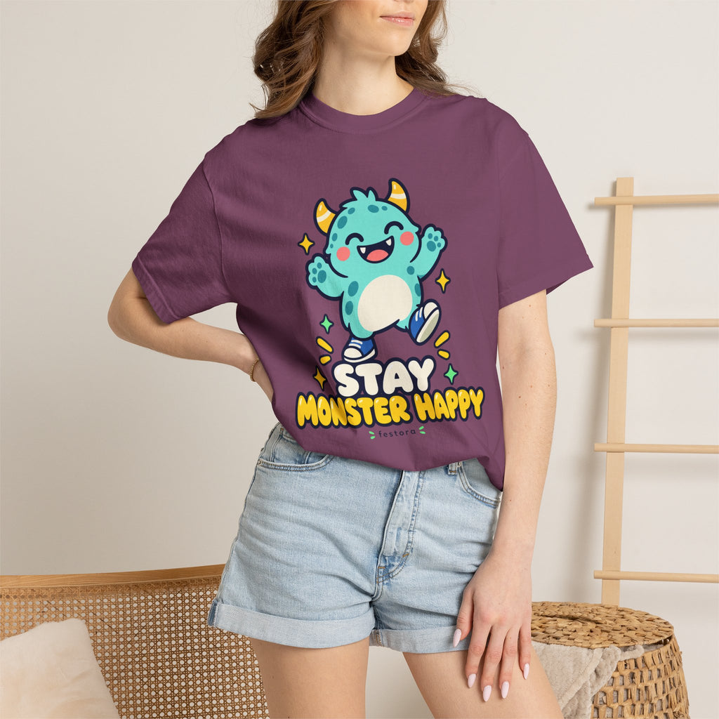 Stay Monster Happy – Cute Monster Graphic T-Shirt
