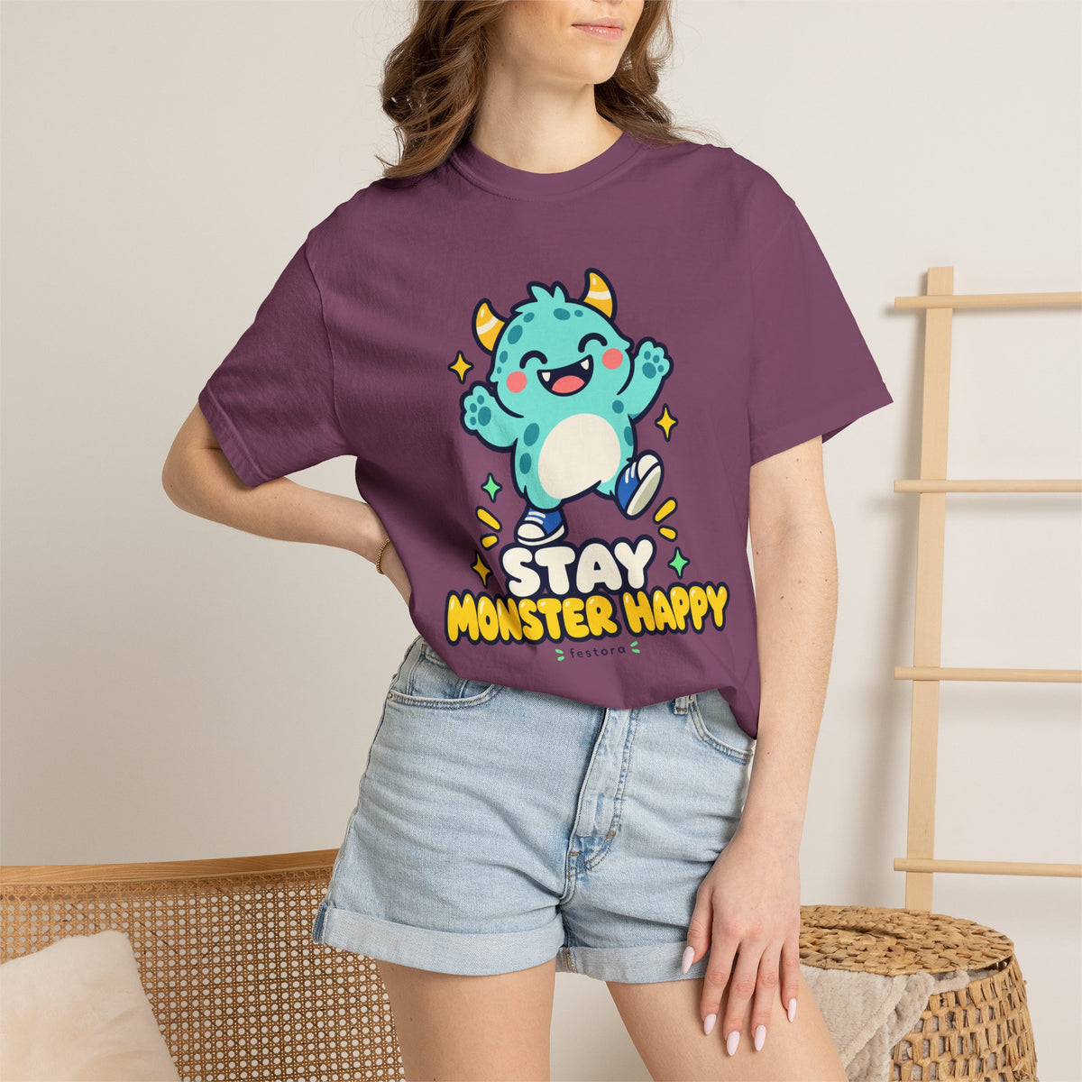 Stay Monster Happy – Cute Monster Graphic T-Shirt