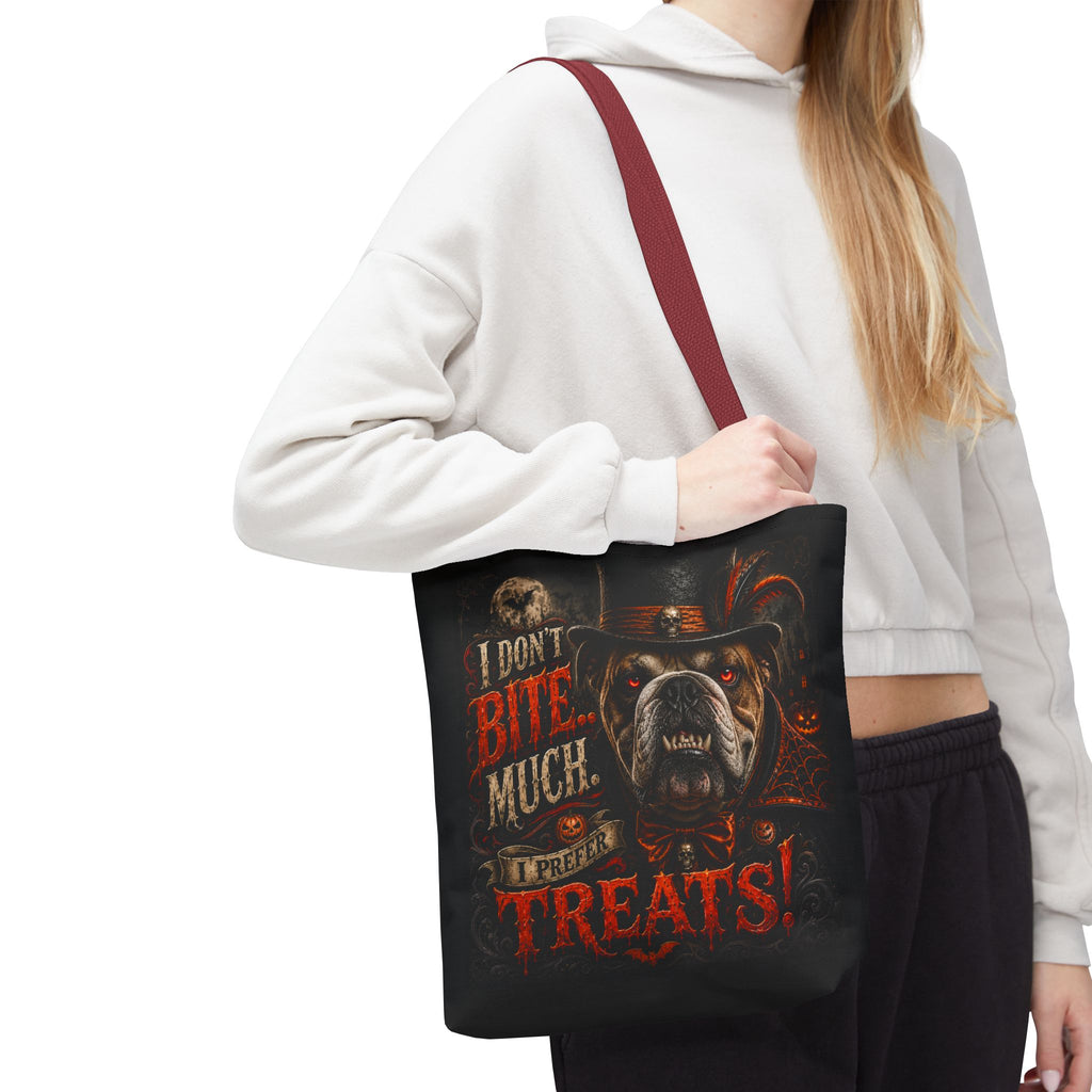 Halloween Bulldog Tote Bag - "I Don't Bite Much, I Prefer Treats!" Candy Bag