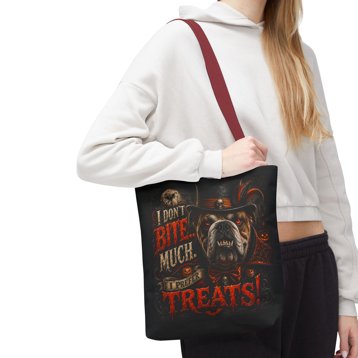 Halloween Bulldog Tote Bag - "I Don't Bite Much, I Prefer Treats!" Candy Bag