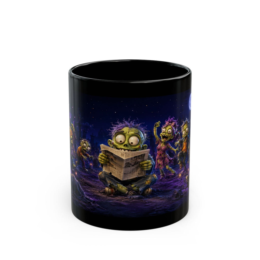 Funny Zombie Night Black Mug — Cute Moonlit Halloween Coffee Cup (11oz/15oz)