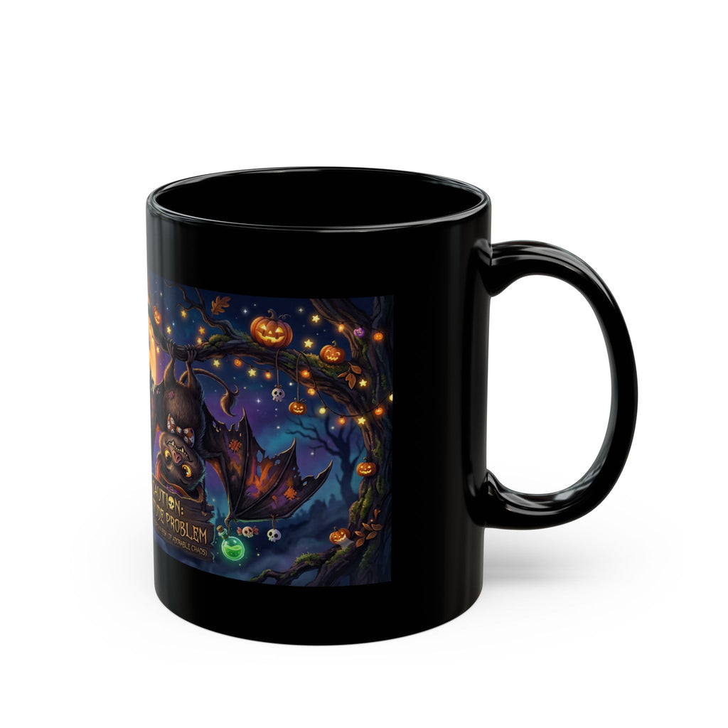 Halloween Bat Mug – "Caution: Bat-titude Problem" Black Coffee Cup (11oz, 15oz)