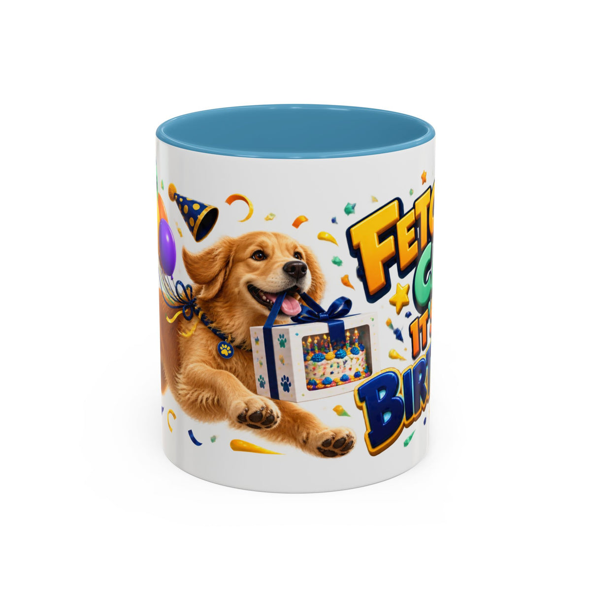 Fetch the Cake Golden Retriever Birthday White Mug
