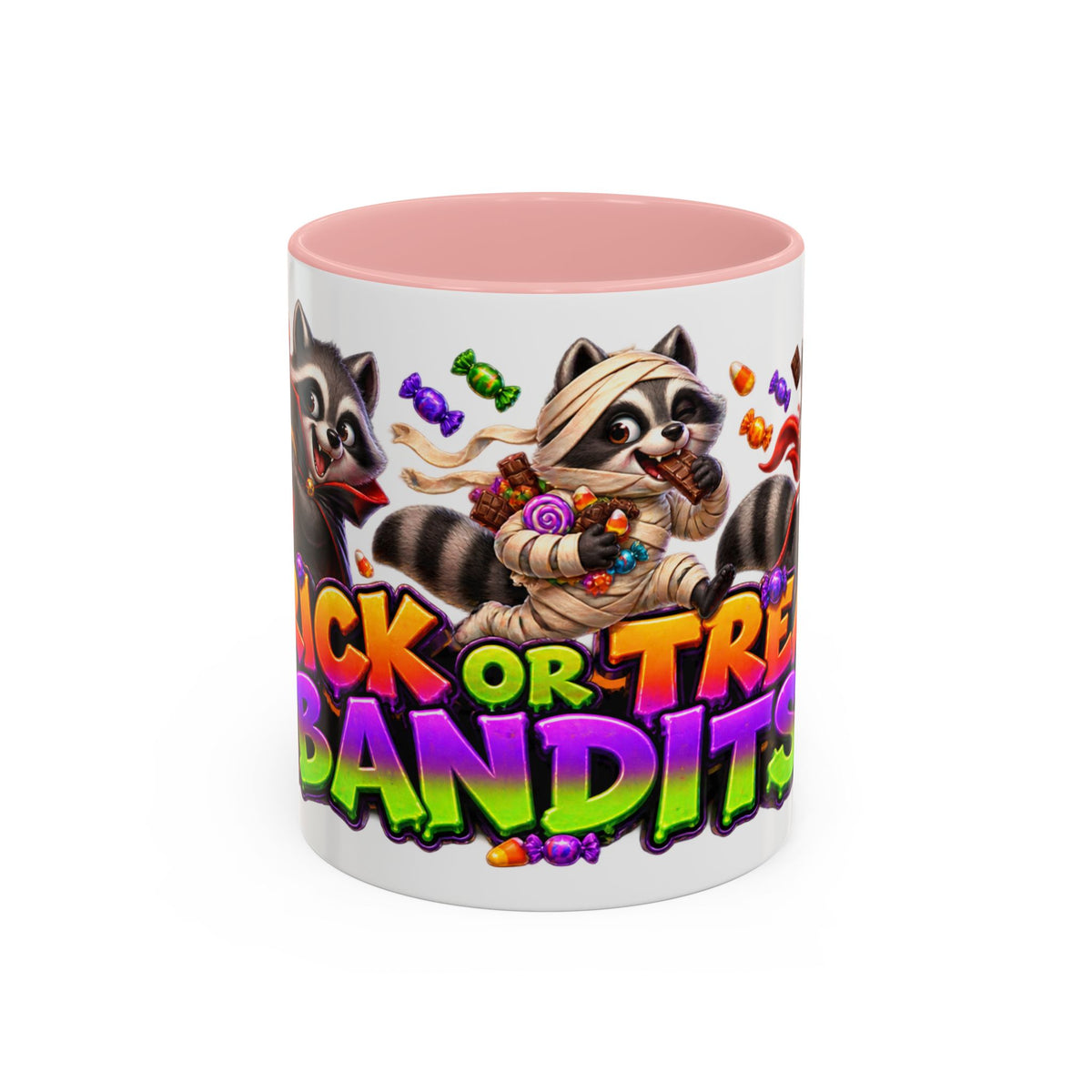 Trick or Treat Bandits Raccoons Halloween White Mug