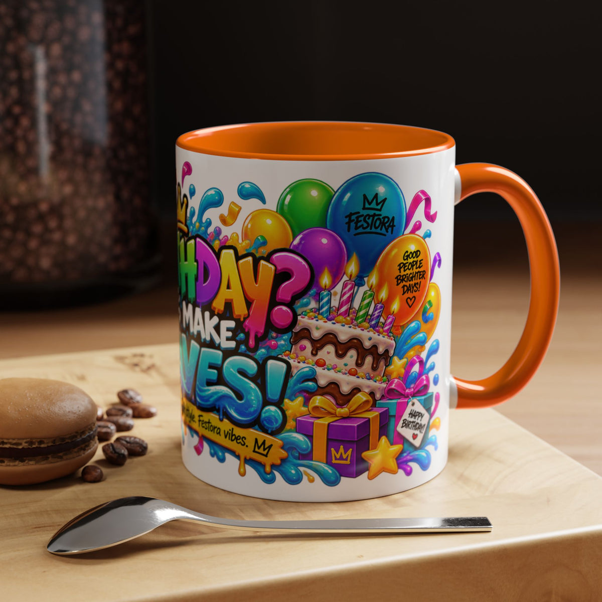 BIRTHDAY? LET’S MAKE WAVES! White Ceramic Mug – Funny Shark Birthday Coffee Cup – Original FestoraShop Design