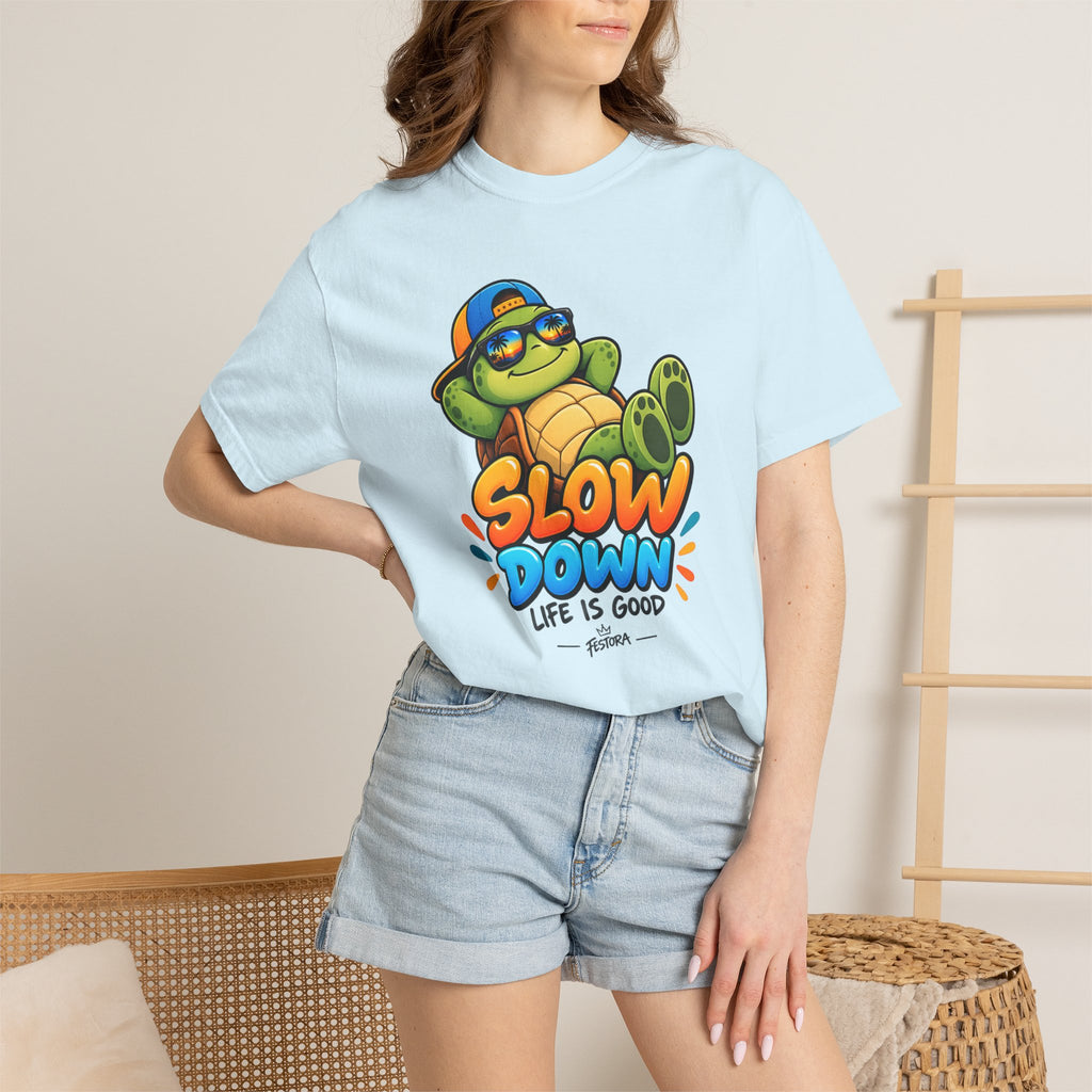 Slow Down, Life Is Good – Turtle Graphic T-Shirt | Festora Everyday