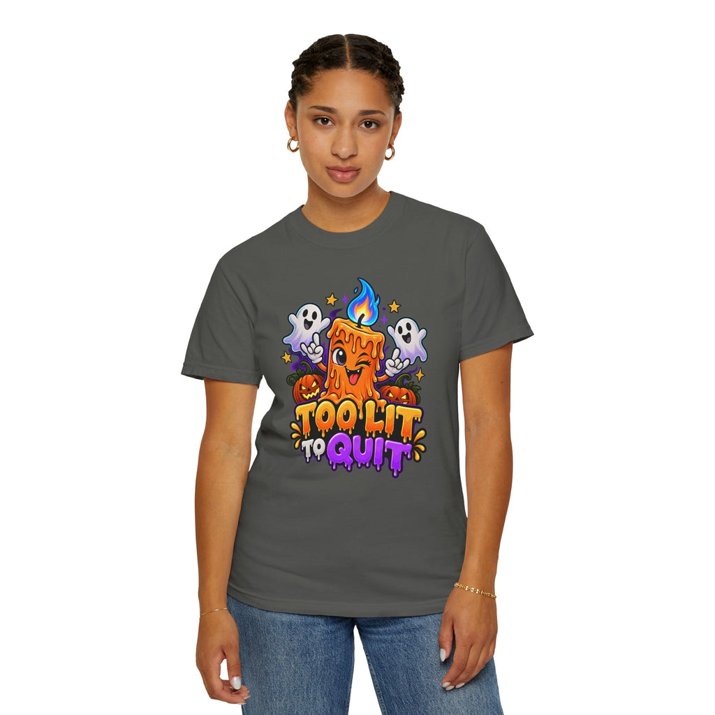 Too Lit to Quit – Funny Halloween Candle T-Shirt