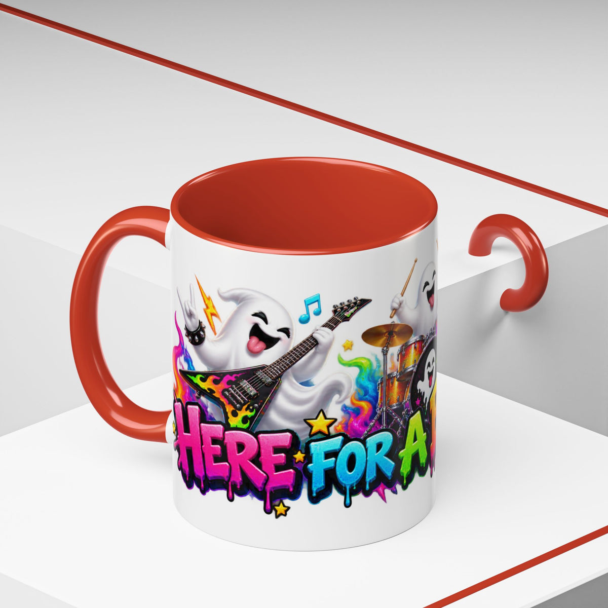 Here for a Boo Time Halloween Ghost Rock Band White Mug