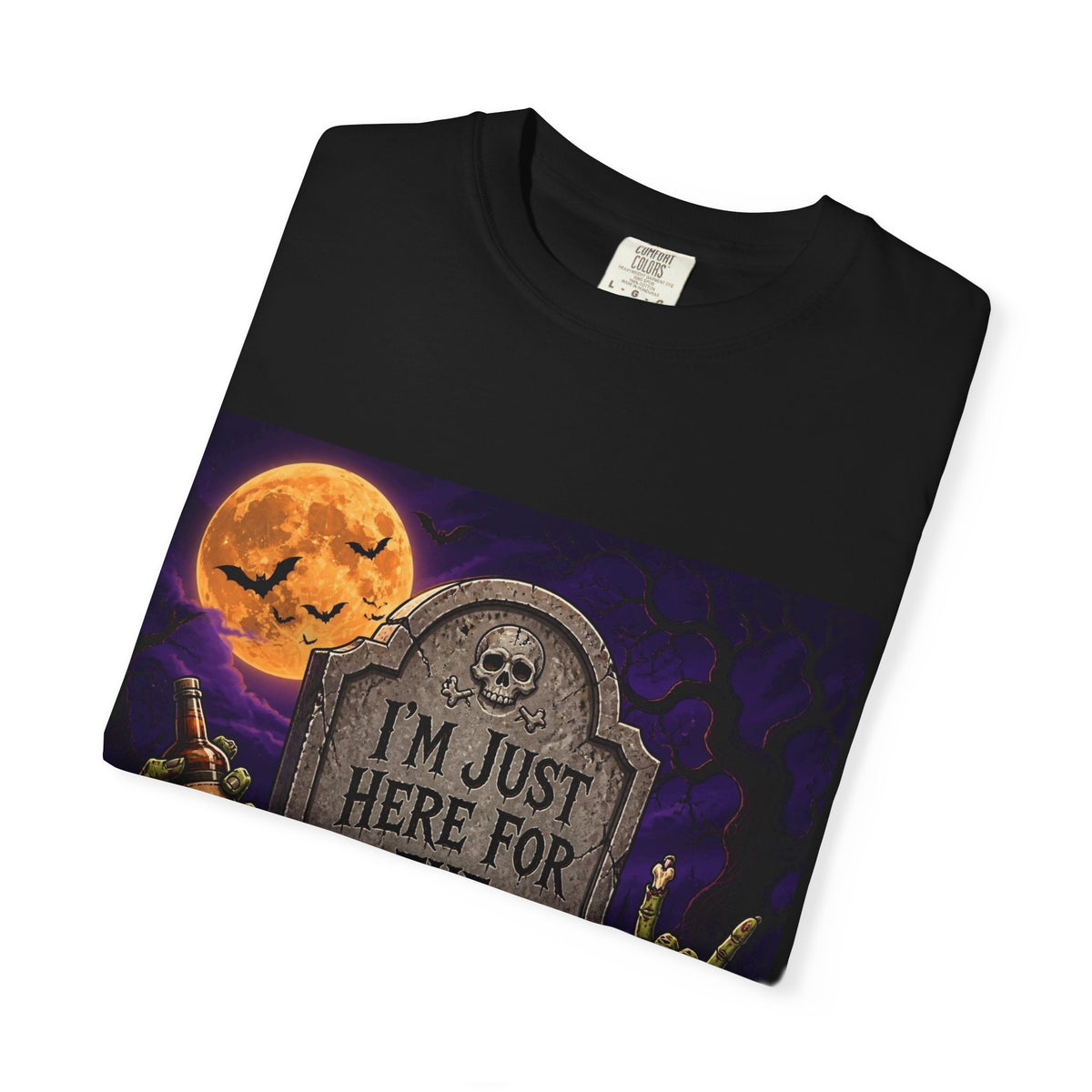Halloween Tee — "I'm Just Here for the Boo-ze" Tombstone Design