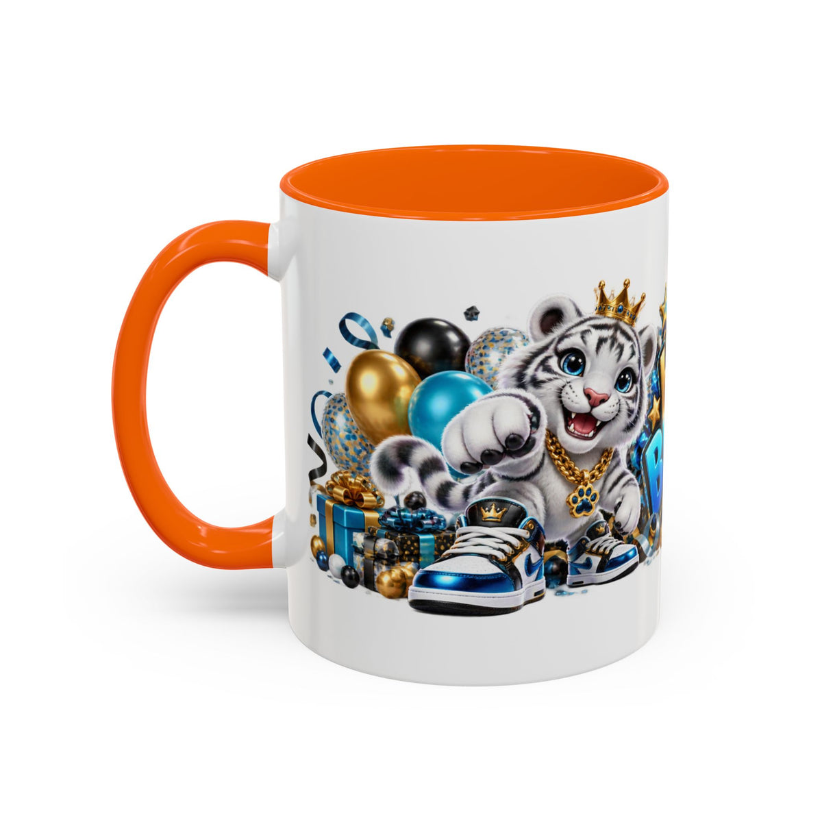 Happy Birthday White Tiger Mug – Colorful 3D Birthday Gift – White Coffee Mug