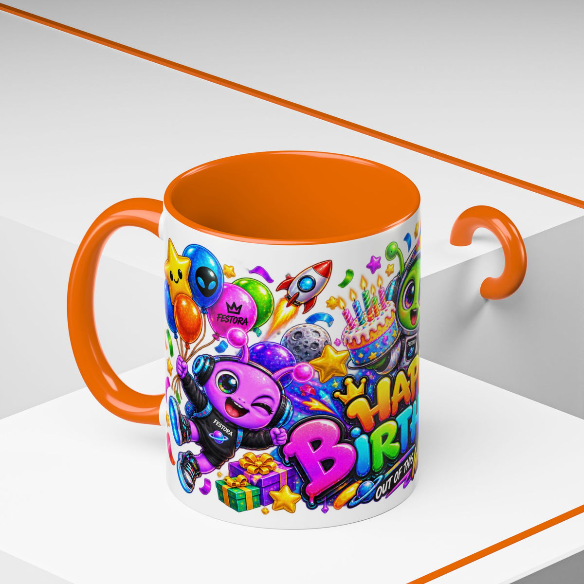 Happy Birthday Out of This World Accent Mug — Cute Alien Space Birthday Coffee Cup (11oz)
