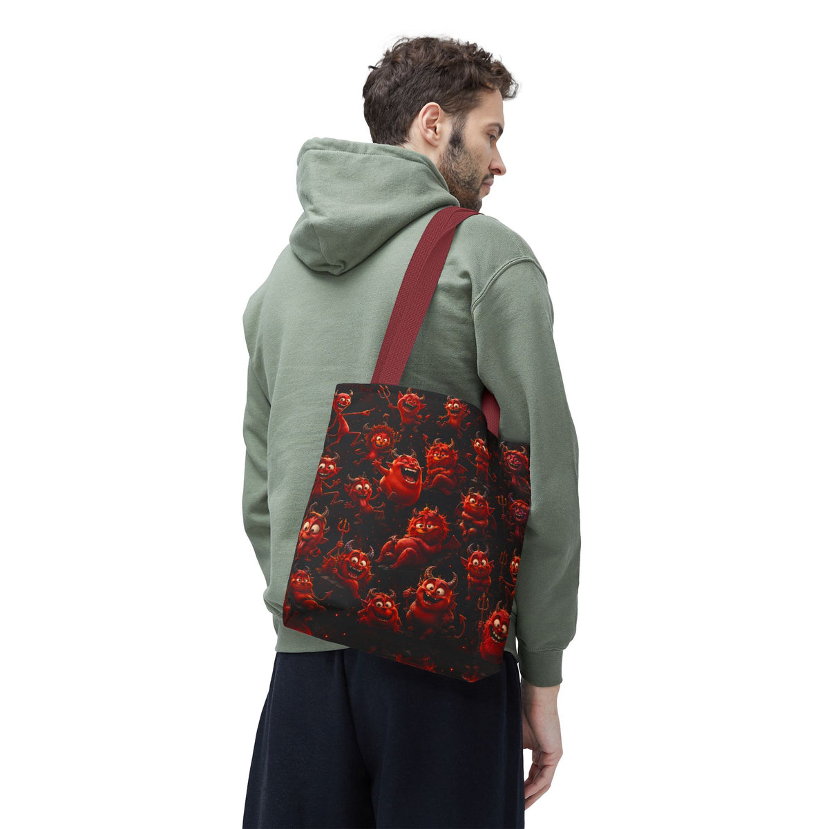 Funny Red Devils Tote Bag - Cute Mischievous Demon All-Over Print