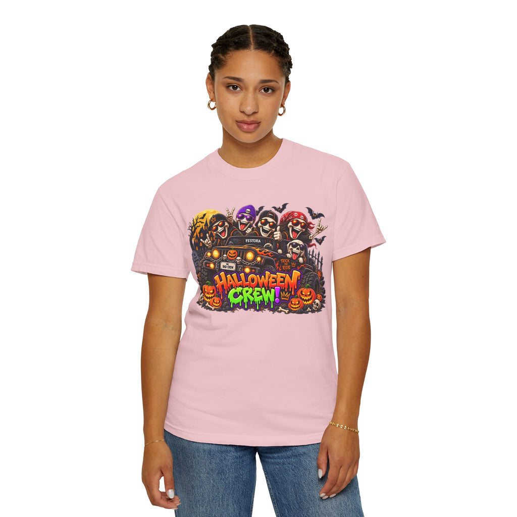 Halloween Crew T-Shirt – Skeleton Jeep Spooky Graphic Tee
