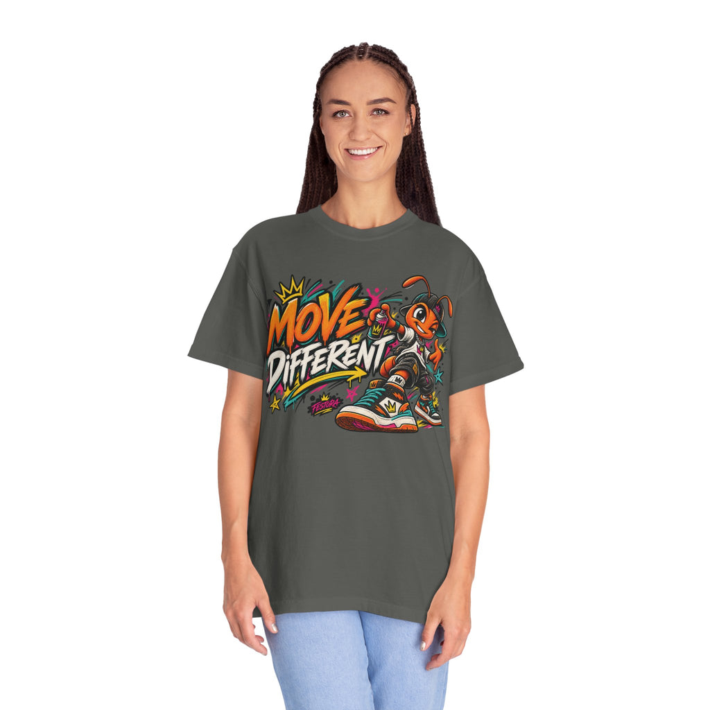 Move Different Graphic T-Shirt — Streetwear Skate Ant Mascot Design