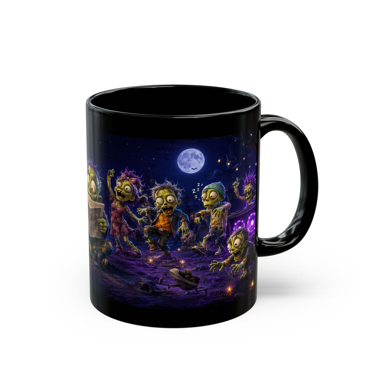 Funny Zombie Night Black Mug — Cute Moonlit Halloween Coffee Cup (11oz/15oz)