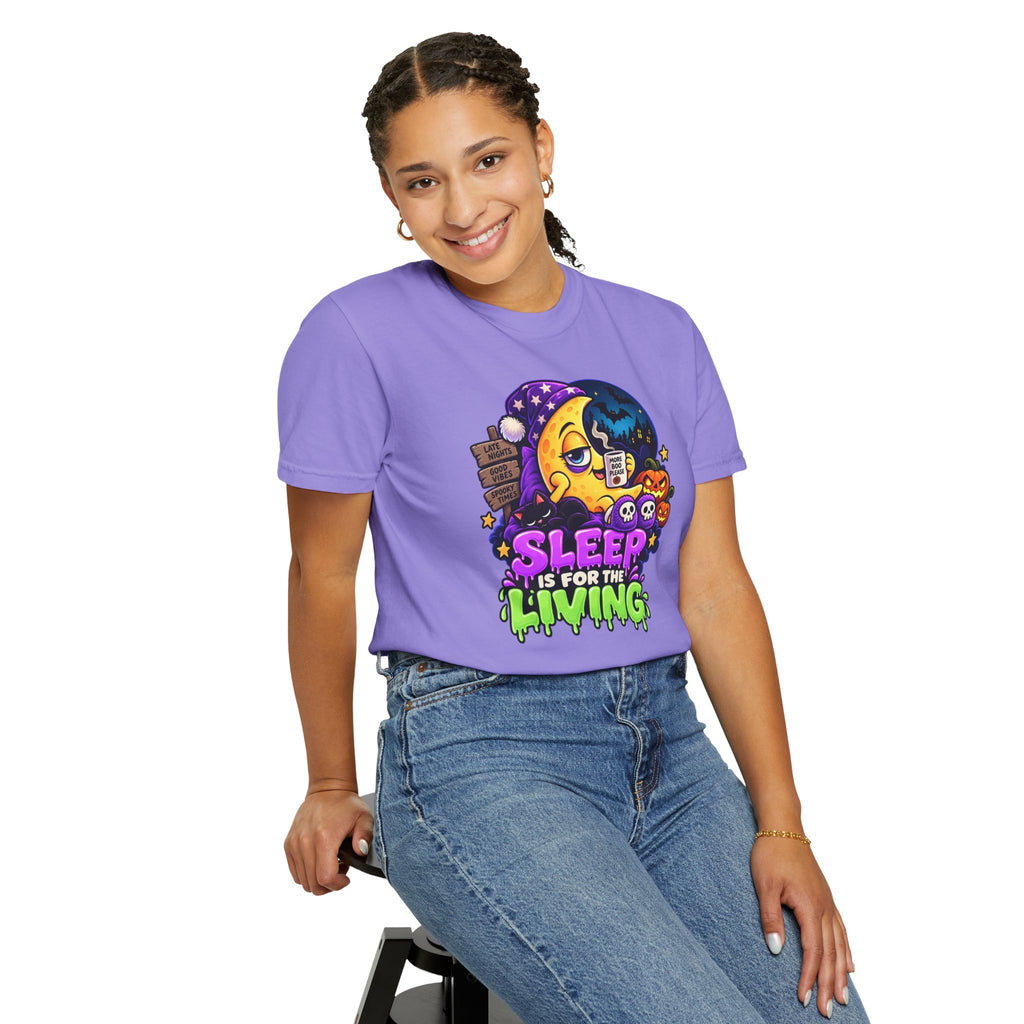 Sleep Is for the Living – Funny Halloween Moon T-Shirt