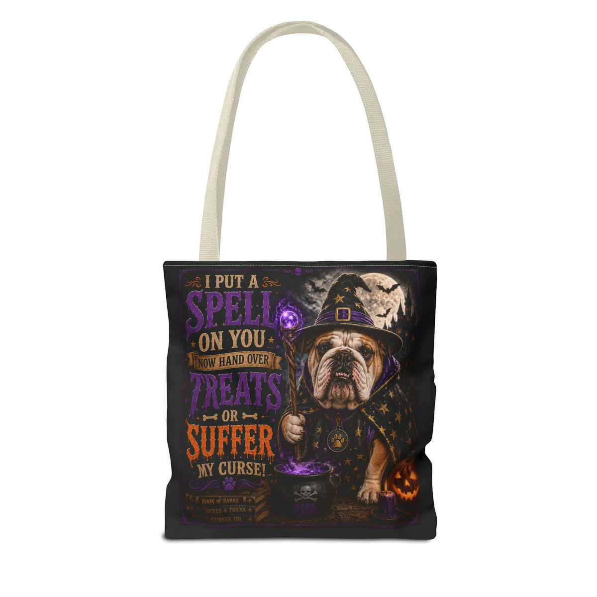 Halloween Bulldog Tote Bag - "I Put a Spell On You" Trick-or-Treat Candy Bag