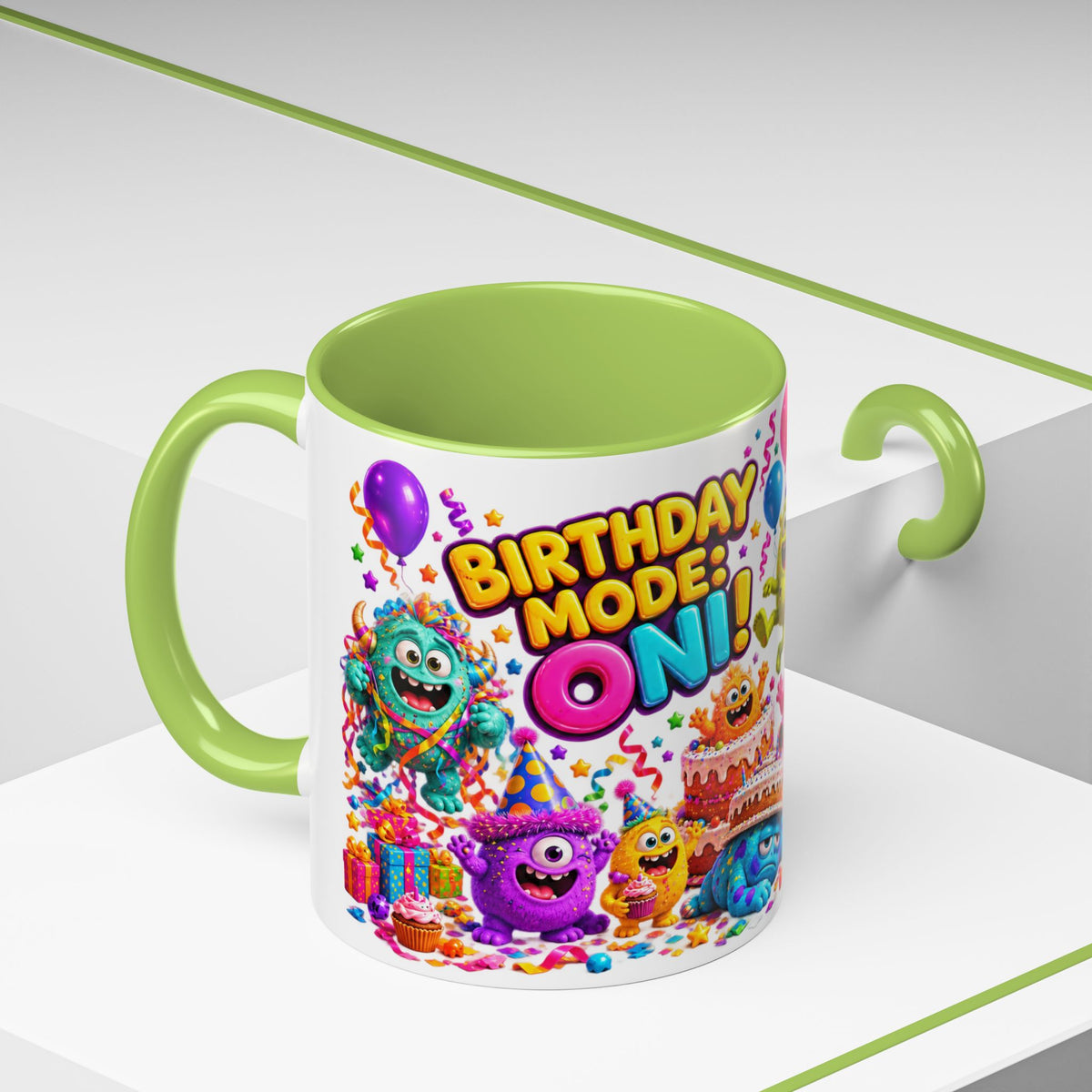 Birthday Mode On Monsters Coffee Mug — Colorful Party Coffee Cup (11/15oz)