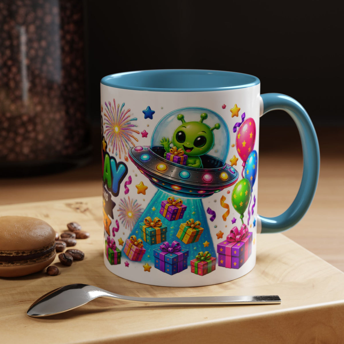Happy Birthday Alien Coffee Mug — Colorful Galactic Birthday Wishes