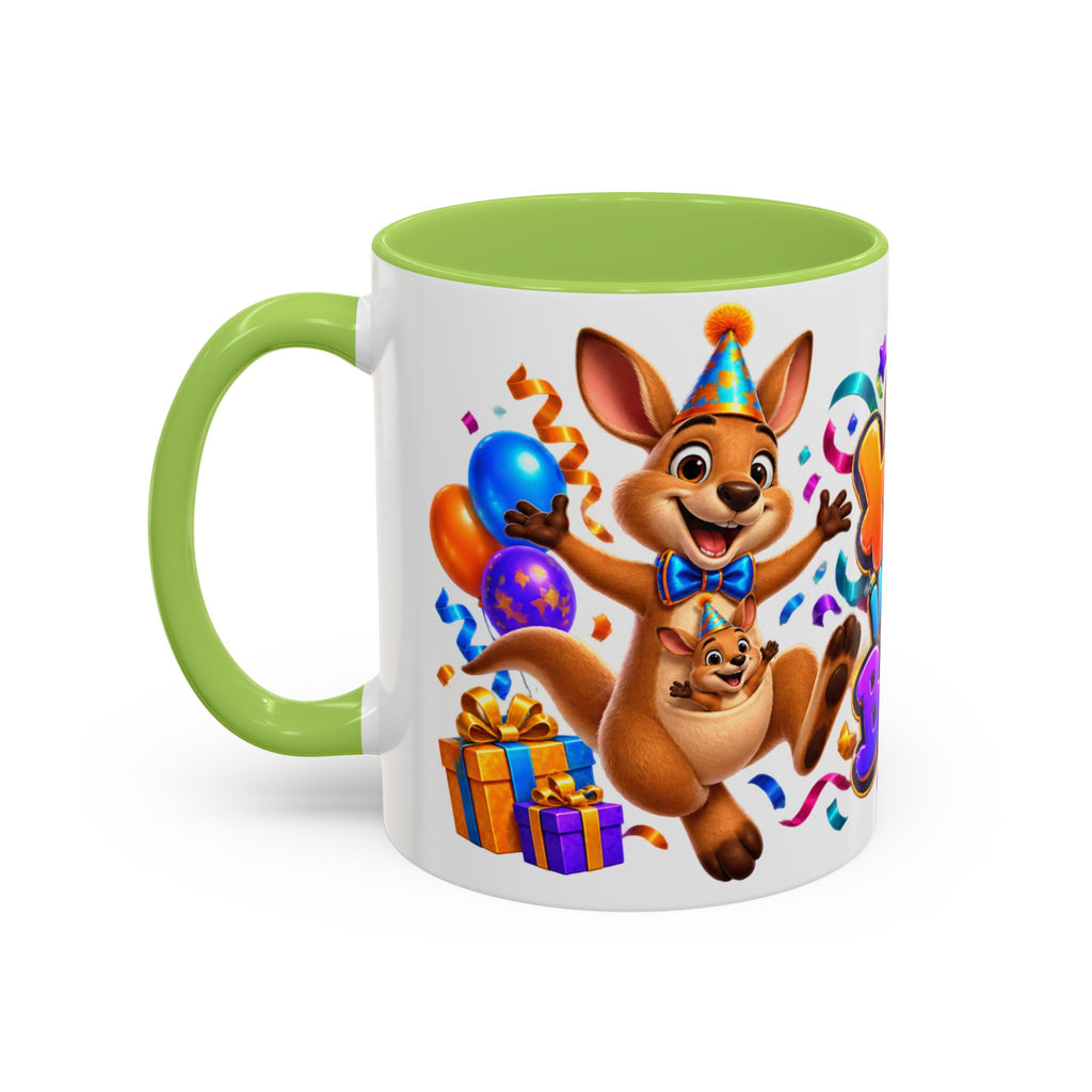 Hop Into Your Birthday White Mug – Cute Kangaroo Birthday Cup, Colorful Fun Party Gift