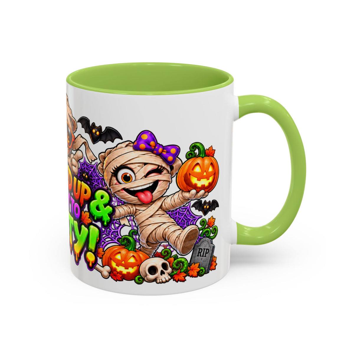Wrapped Up & Ready to Party White Mug – Funny Mummies & Spooky Party Design