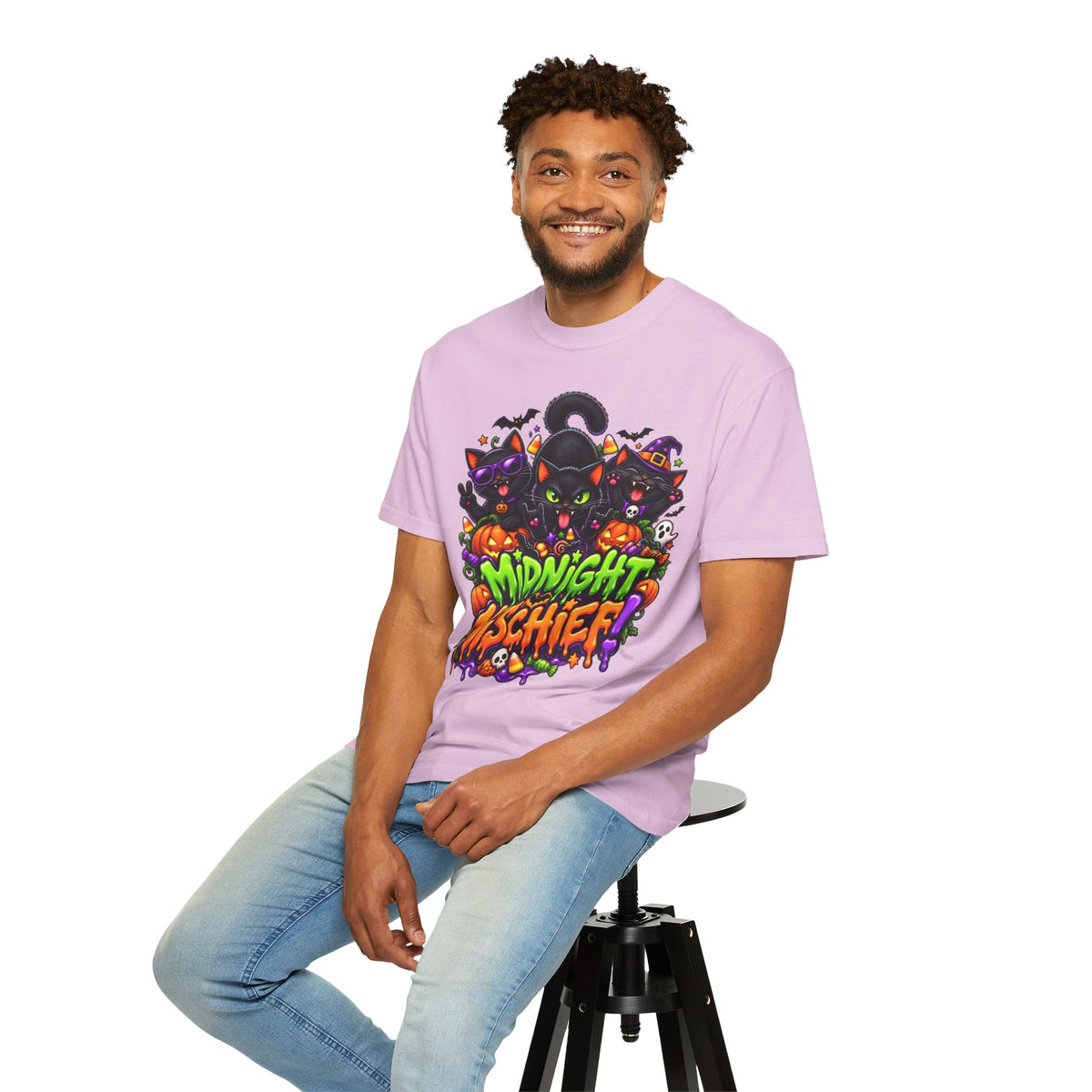Midnight Mischief Halloween T-Shirt – Funny Black Cat Graphic Tee