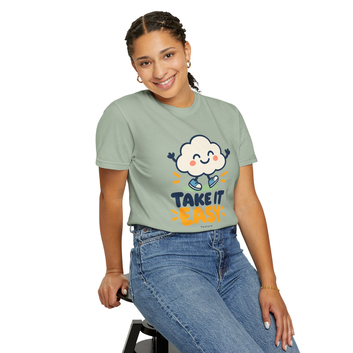 Take It Easy – Happy Cloud Graphic T-Shirt | Festora Everyday