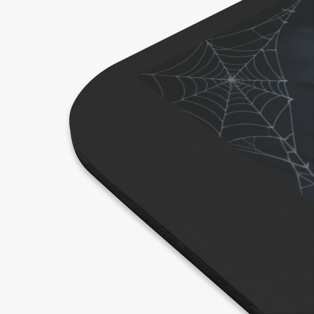 Spider Halloween Mouse Pad — "Caught in M's Web of Terror" Gaming Desk Mat