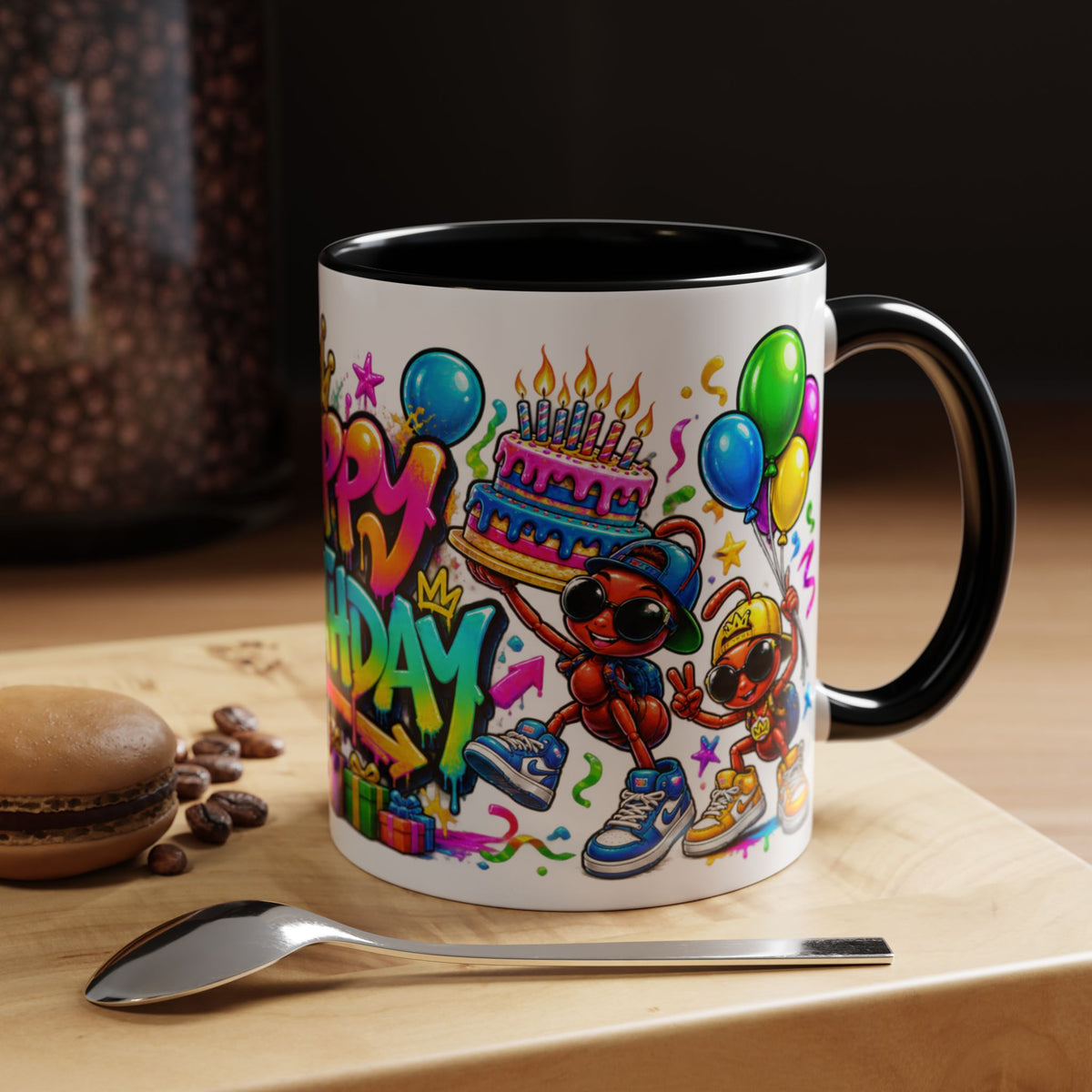 Happy Birthday Accent Coffee Mug - Colorful Graffiti Party Design (11 oz)