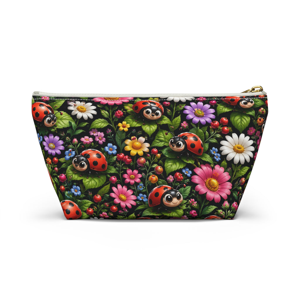 Ladybug Garden Accessory Pouch — Floral Makeup & Travel Cosmetic Bag
