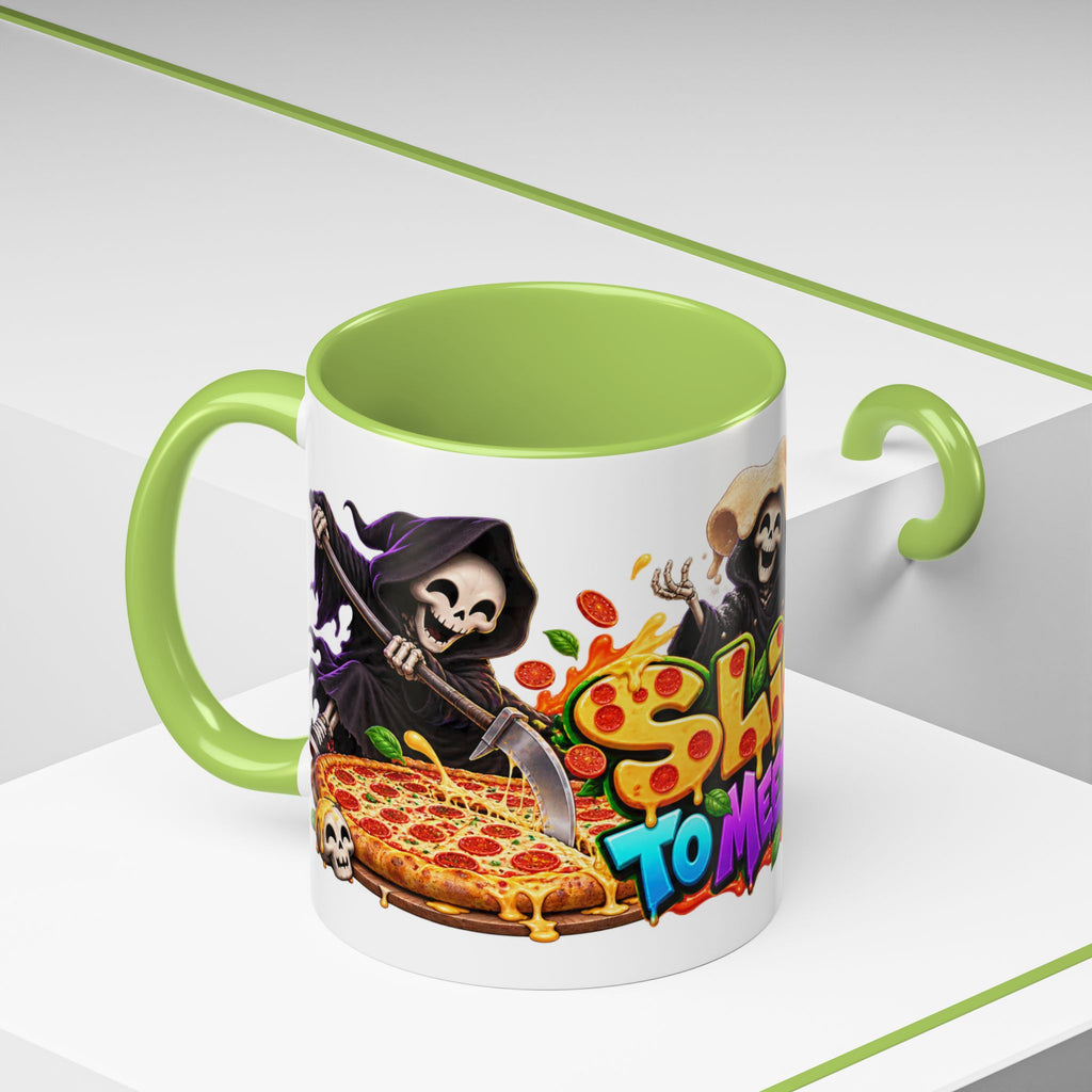Slice to Meet You Funny Grim Reaper Pizza Halloween White Mug