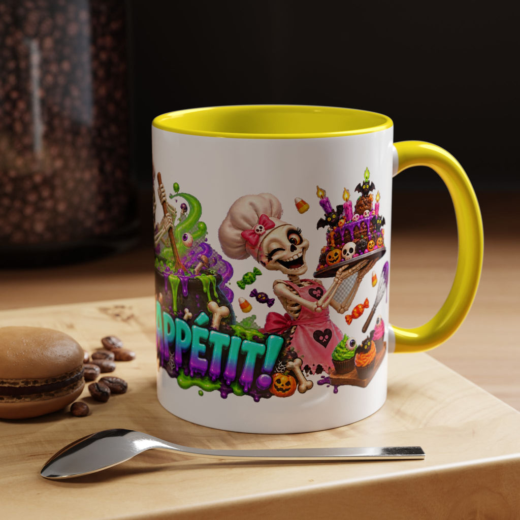 Bone Appetit Skeleton Chefs Halloween White Mug