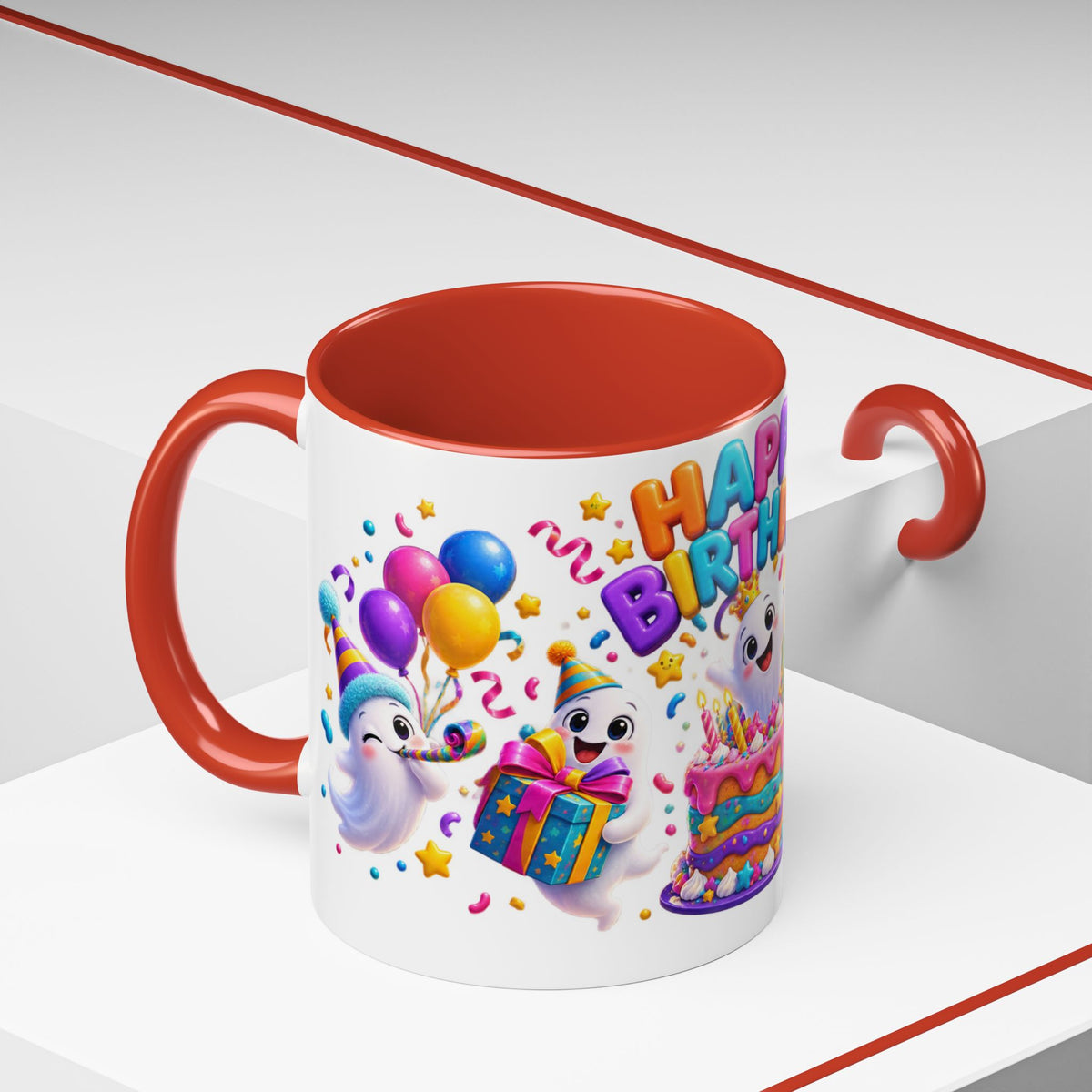 Happy Birthday Accent Coffee Mug - Colorful Celebration Mug (11oz, 15oz)