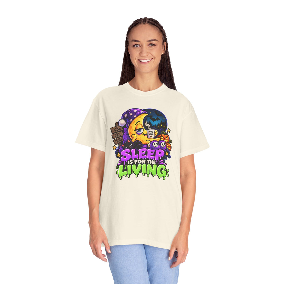 Sleep Is for the Living – Funny Halloween Moon T-Shirt