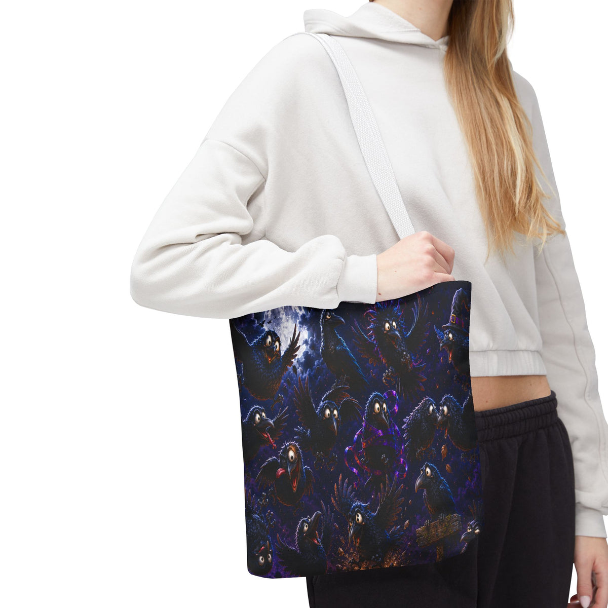 Crows at Midnight Tote Bag — Gothic Raven Moon AOP Tote for Halloween & Everyday