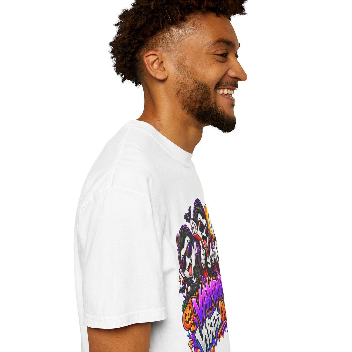 Neon Vampire Vibes Halloween Unisex Garment-Dyed T-Shirt Featuring a Cool Festora Vampire Crew
