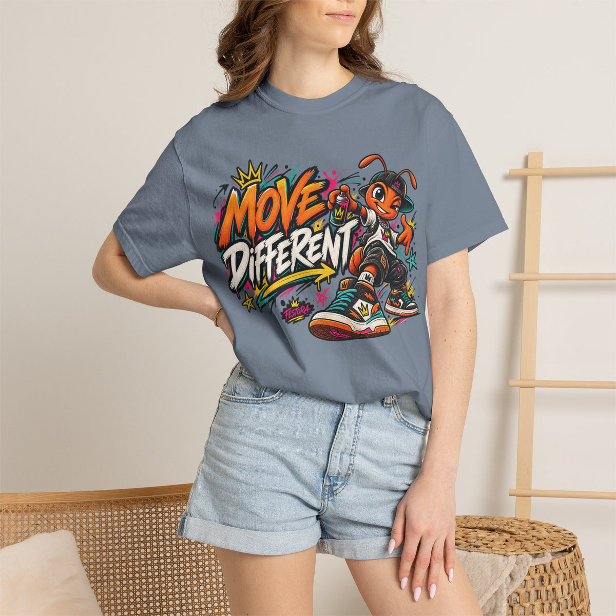 Move Different Graphic T-Shirt — Streetwear Skate Ant Mascot Design