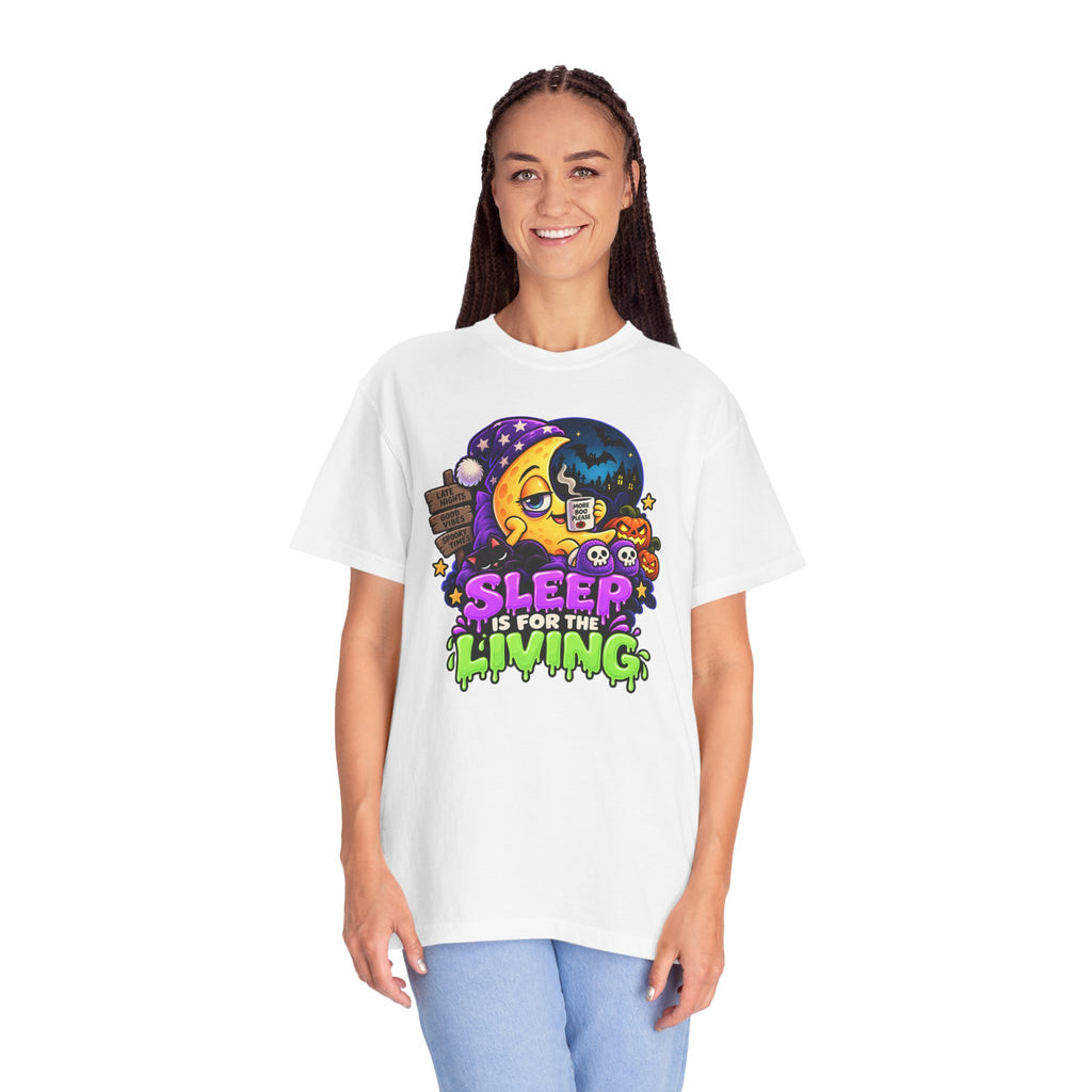 Sleep Is for the Living – Funny Halloween Moon T-Shirt