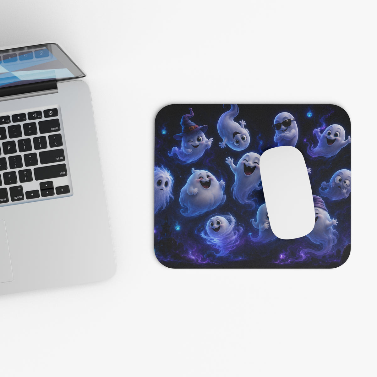 Cute Ghosts Mouse Pad — Halloween Cartoon Desktop Mat