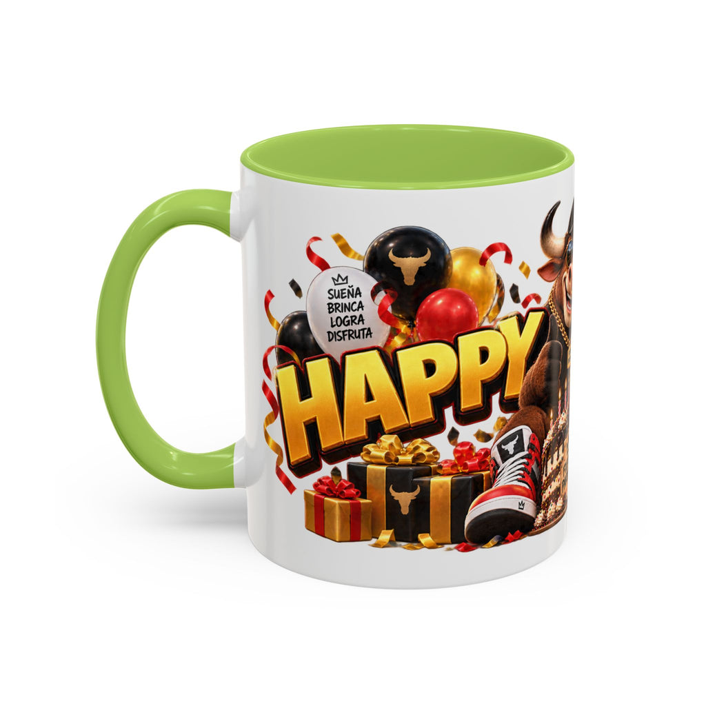 Happy Birthday Bull Mug – Colorful 3D Birthday Gift – White Coffee Mug