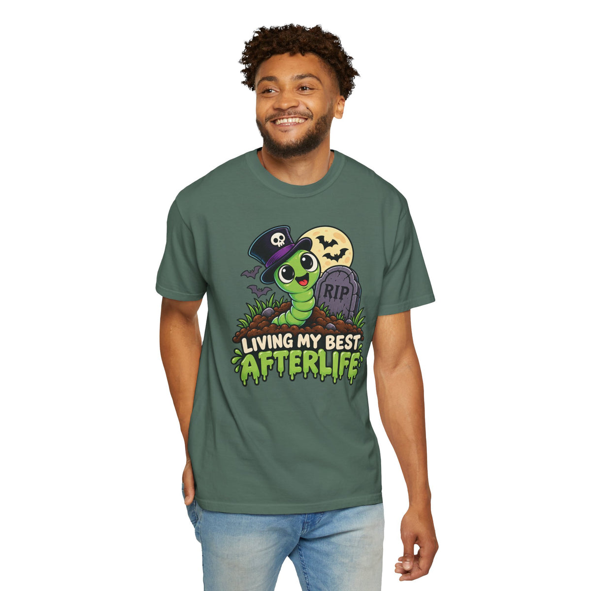 Living My Best Afterlife – Cute Halloween Graveyard Worm T-Shirt