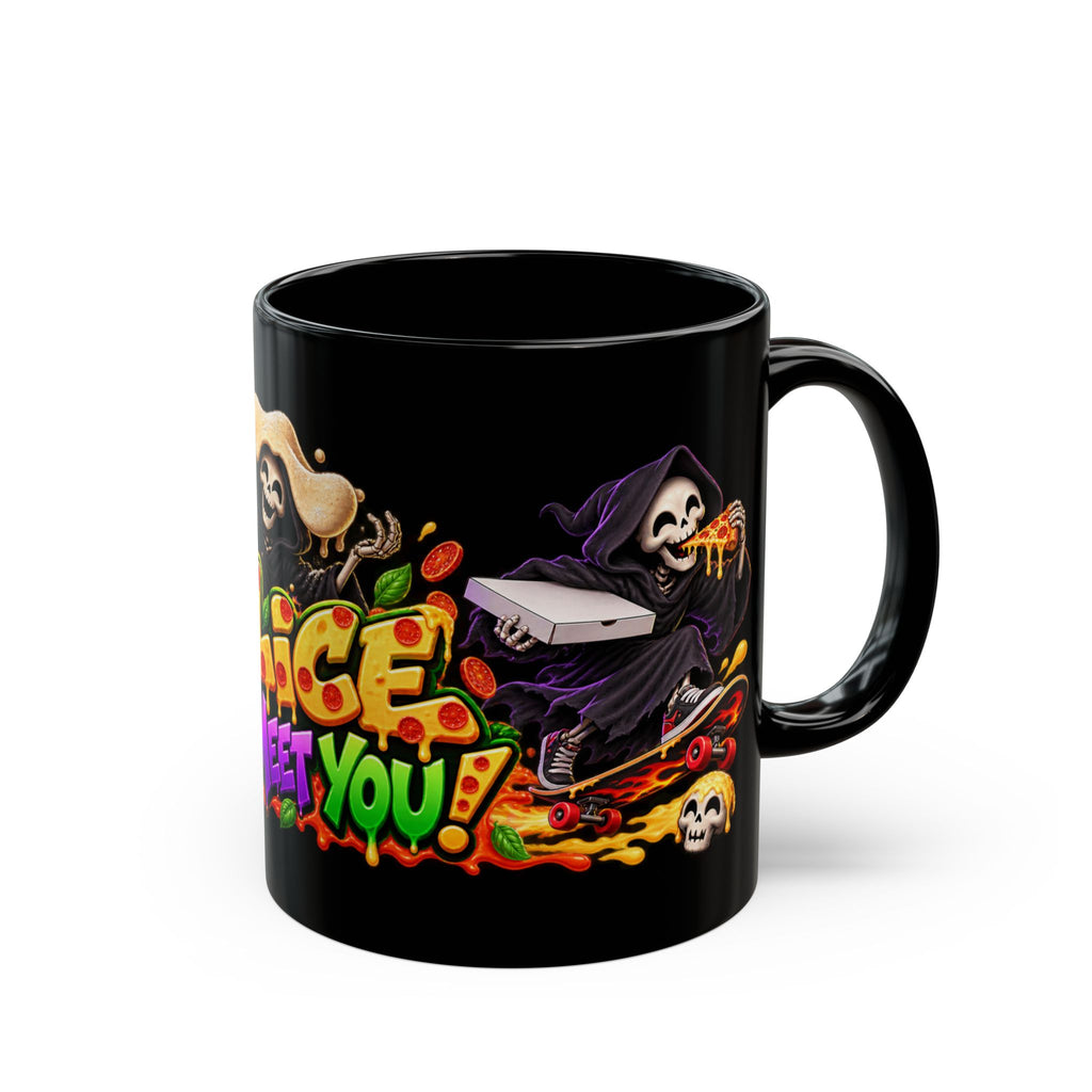 Slice to Meet You Funny Grim Reaper Pizza Halloween Black Mug
