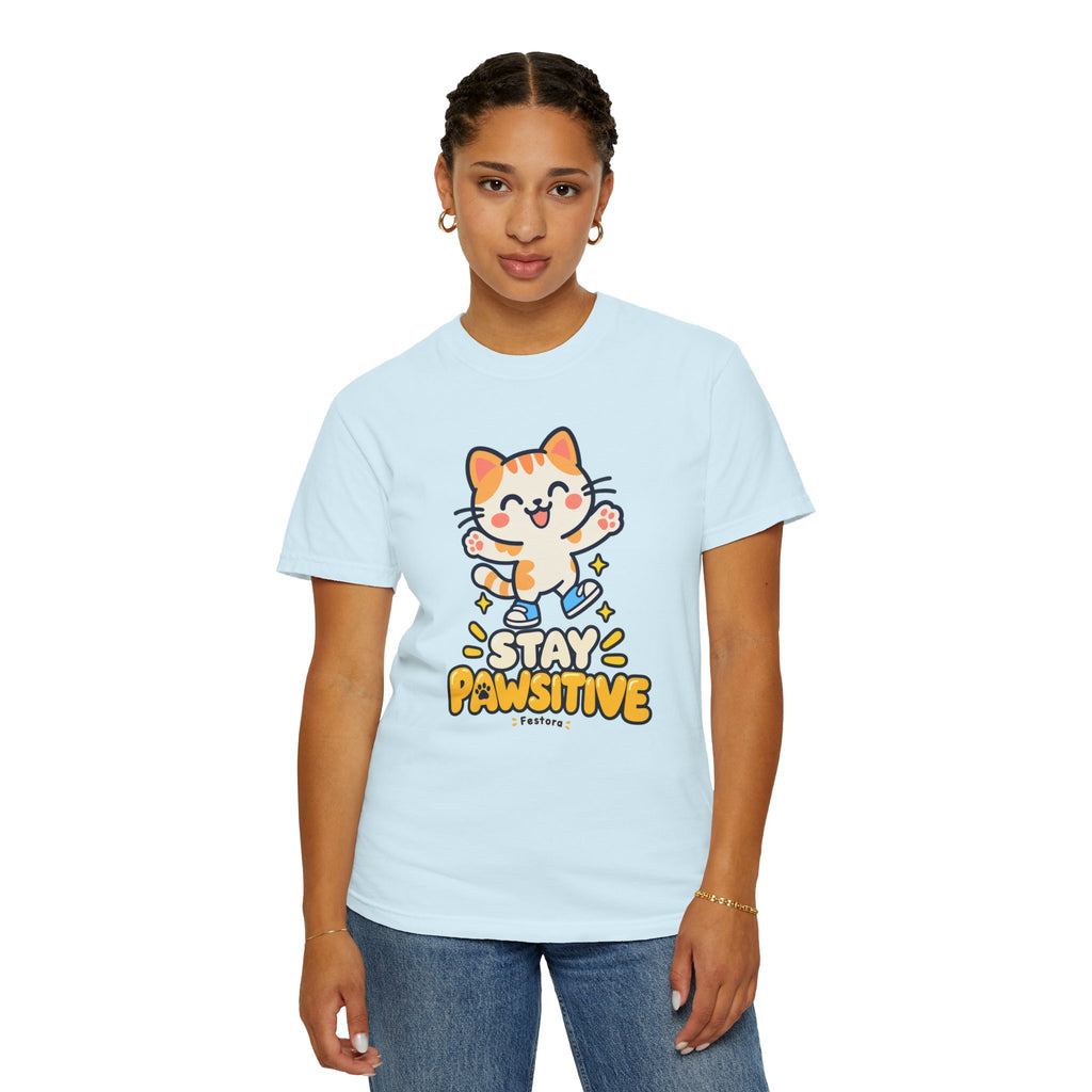 Stay Pawsitive – Cute Happy Cat Graphic T-Shirt