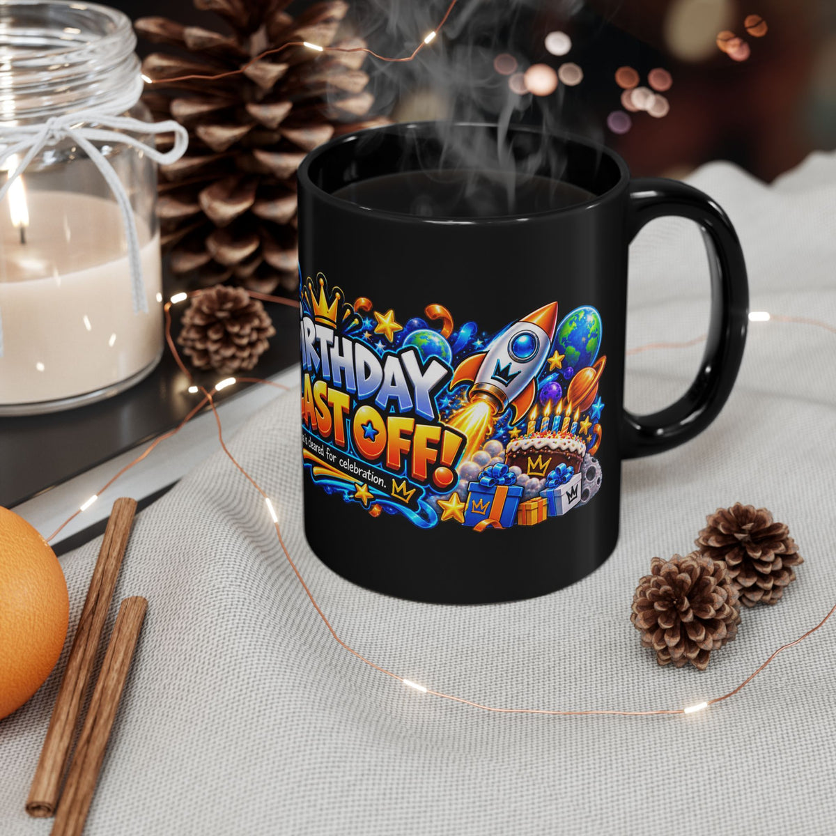 Birthday Blast Off Black Mug – Festora Alien Nova Birthday Cup