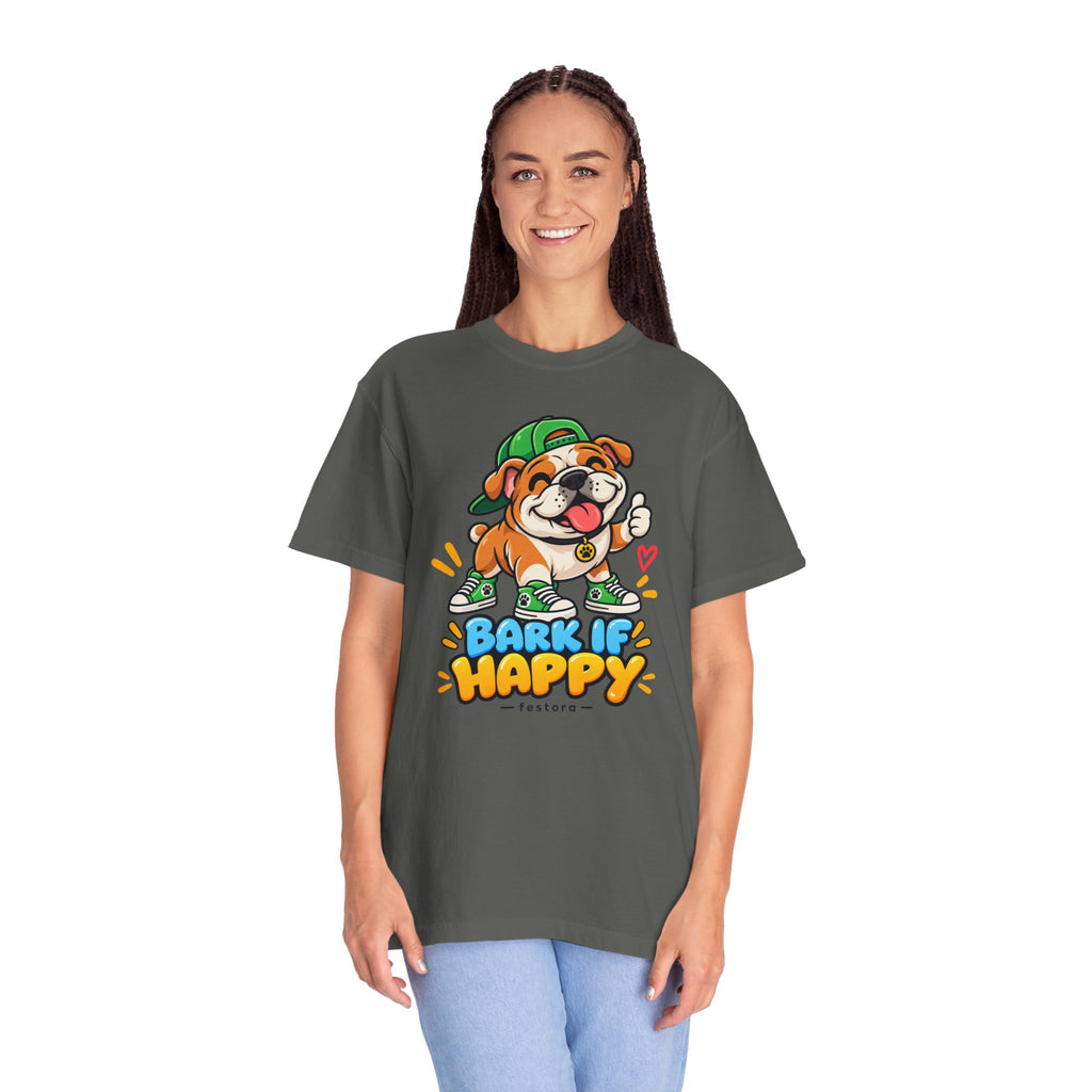 Bark If Happy – Cute Bulldog Graphic T-Shirt