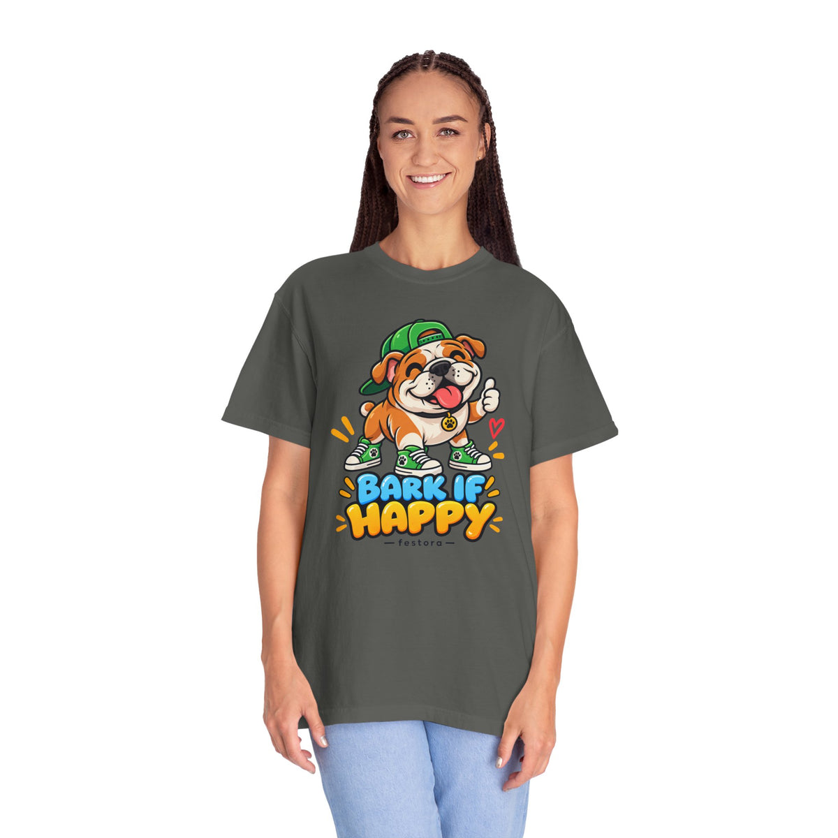 Bark If Happy – Cute Bulldog Graphic T-Shirt