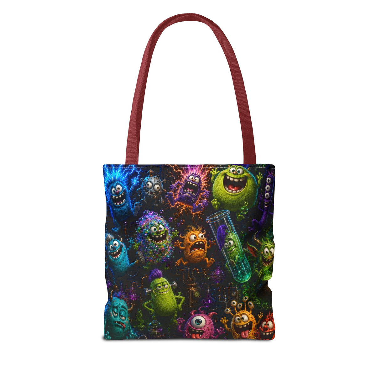 Mad Scientist Monsters Tote Bag – Colorful Laboratory Creature All-Over Print