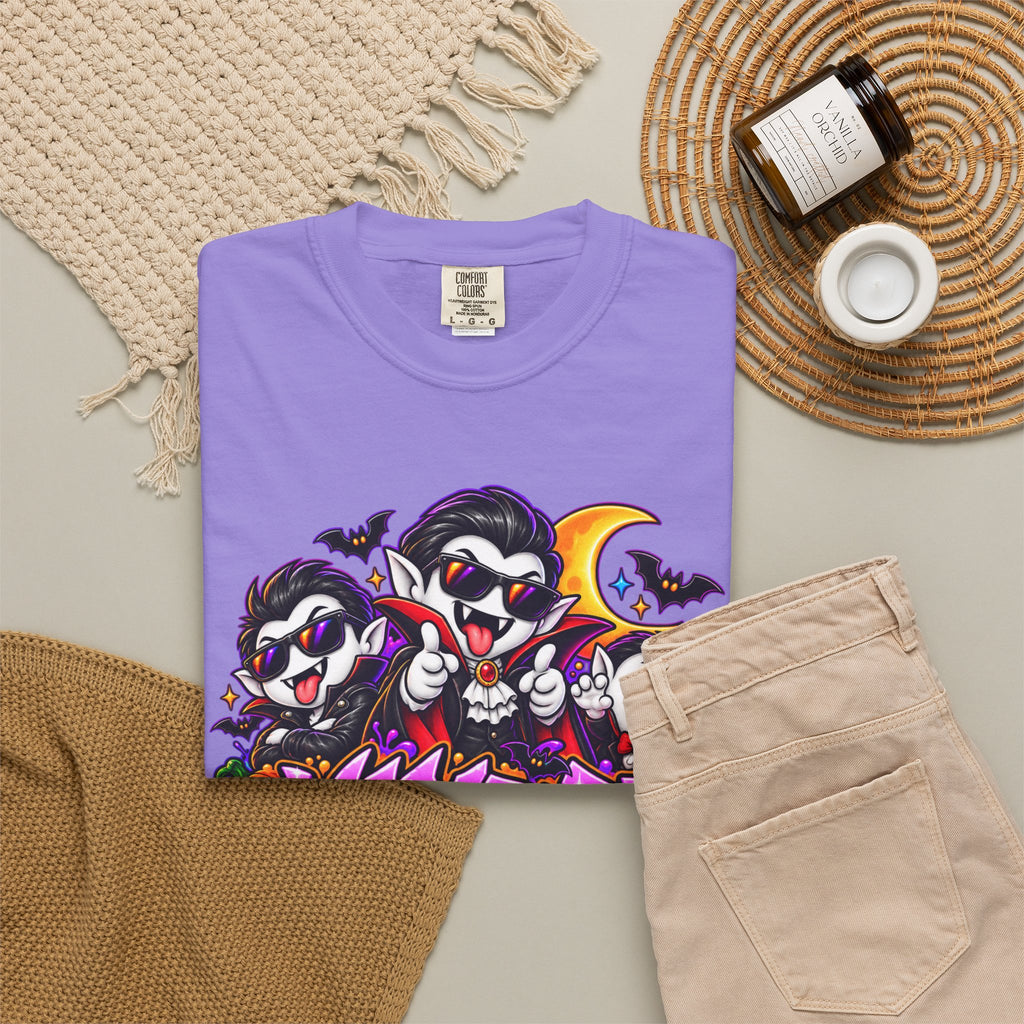 Neon Vampire Vibes Halloween Unisex Garment-Dyed T-Shirt Featuring a Cool Festora Vampire Crew